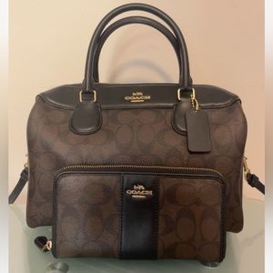 Rowan Satchel In Signature Canvas Brown Black set bundle wallet